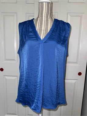 Vince Camuto Royal Blue Satin Sleeveless V-Neck Blouse XL